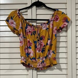 Active USA Mustard Floral Crop Top Size S